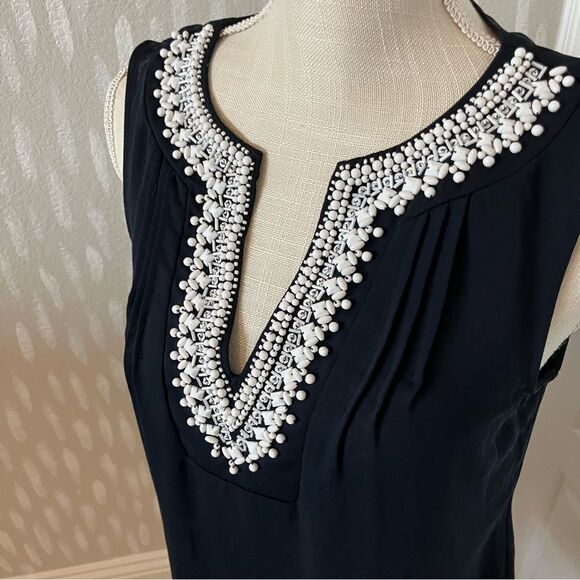 Banana Republic Tops - Banana Republic Navy Beaded Embellished Sleeveless Top Size 4
